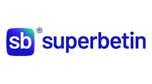 Superbetin logo with blue and green gradient square icon and registered trademark symbol