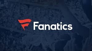 Fanatics logo with red flag icon and white text on textured dark blue background