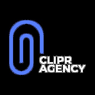 Clipr Agency logo featuring a blue rounded rectangular shape with white text on black background